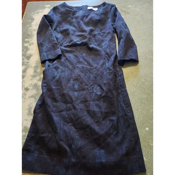 MM  Lafleur Etsuko brushed jacquard  blue/black dress sz 0 - Picture 2 of 5